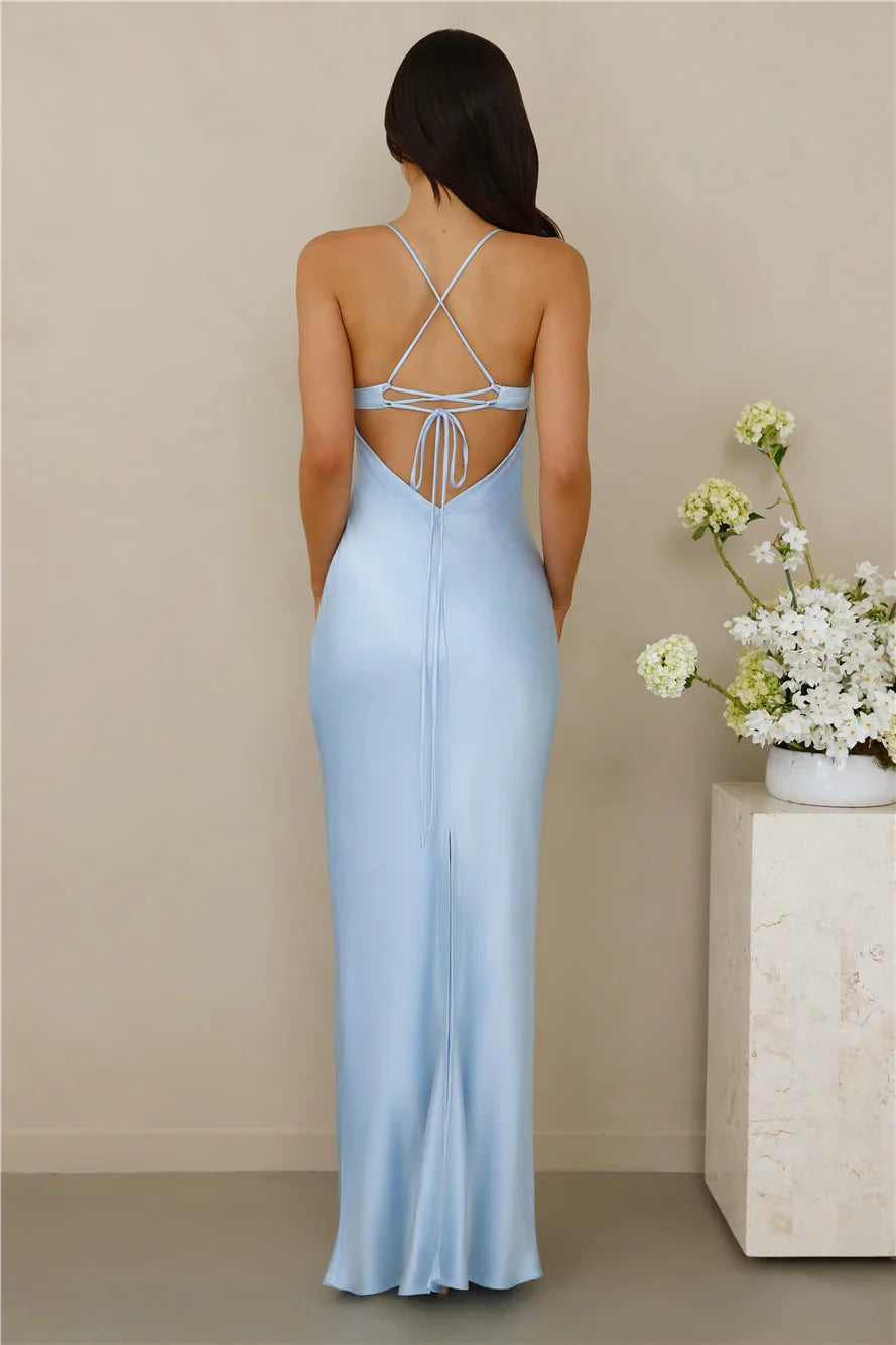 The Samara Satin Maxi Dress Blue