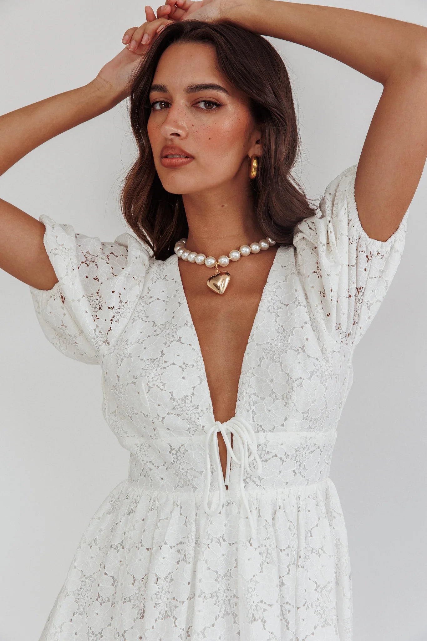 Sunday Kinda Love Puff Sleeve Lace Dress White