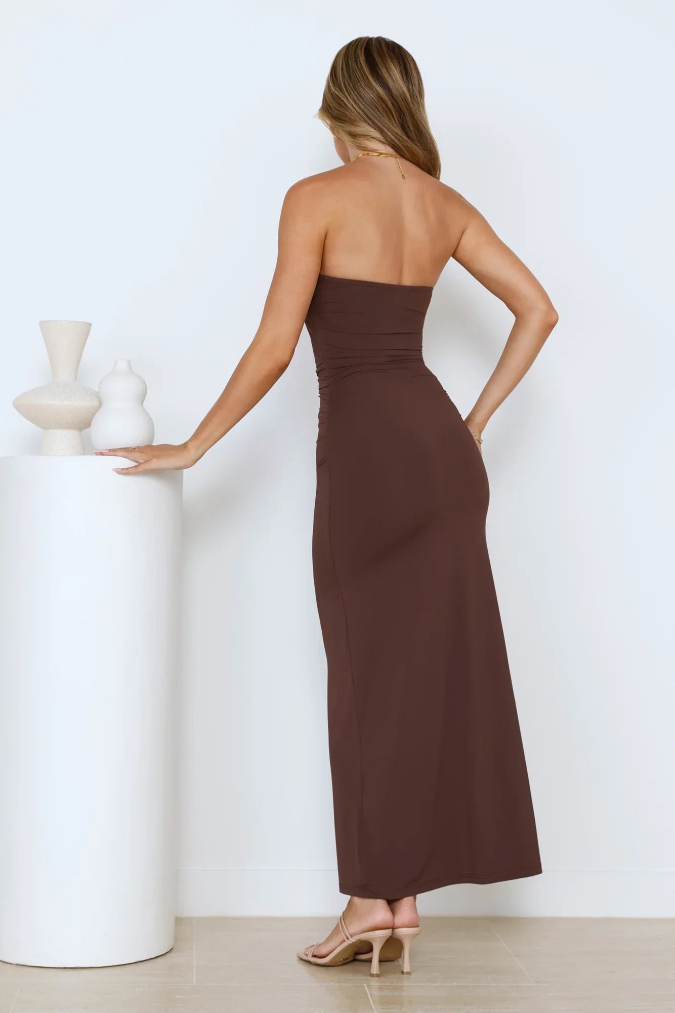 Stylish Days Strapless Maxi Dress Brown